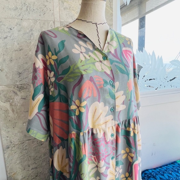 Button Front Dress , Simple Dress with Pocket, Floral Summer dress - Picture 9 of 10